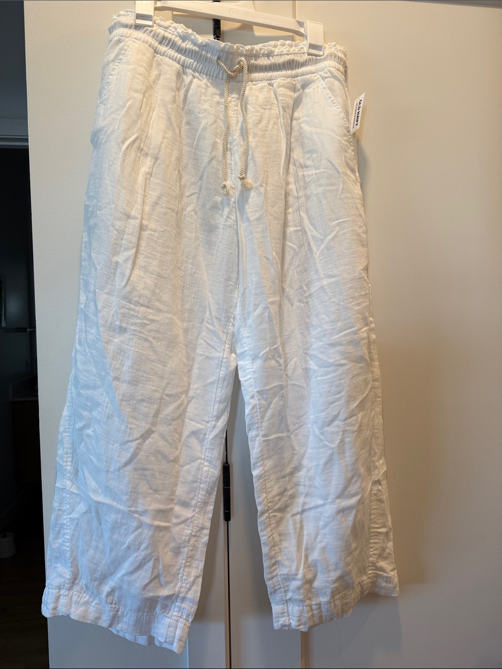 SALE🇺🇸Old Navy White Wide-Leg Linen Blend Drawstring Pants